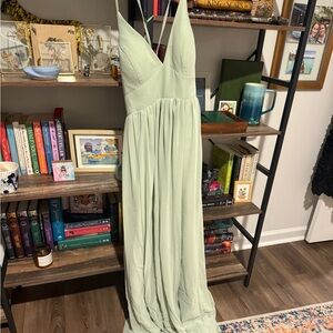 Light green Azazie bridesmaid dress (dusty sage)
